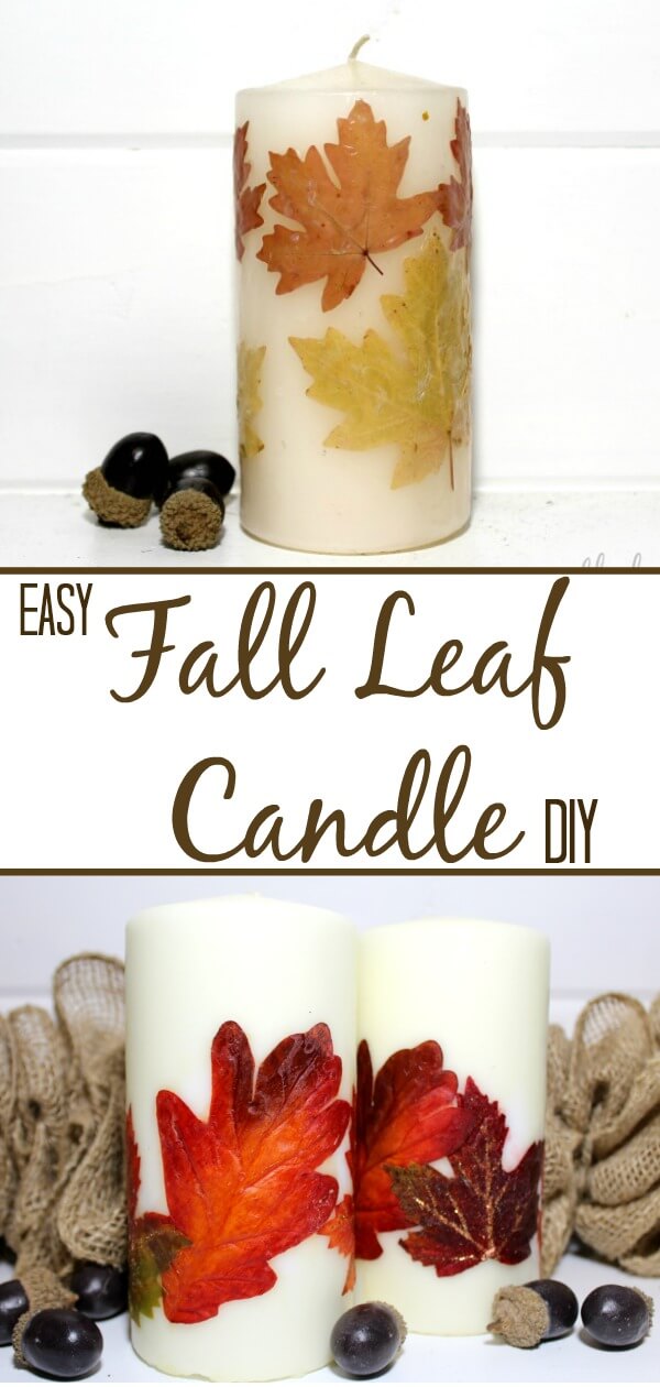 Easy Fall Leaf Candle/ Learn how to make a quick and easy candle using leaves you gathered or bought at the store/ seethehappy.com