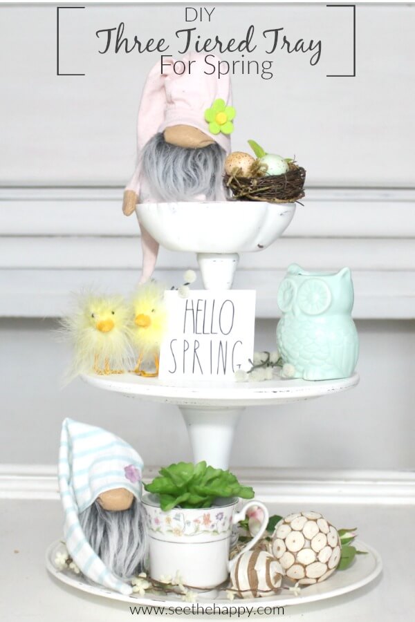Make your own 3 tier tray with things from the thrift store/DIY Three Tier Tray for Spring/ seethehappy.com